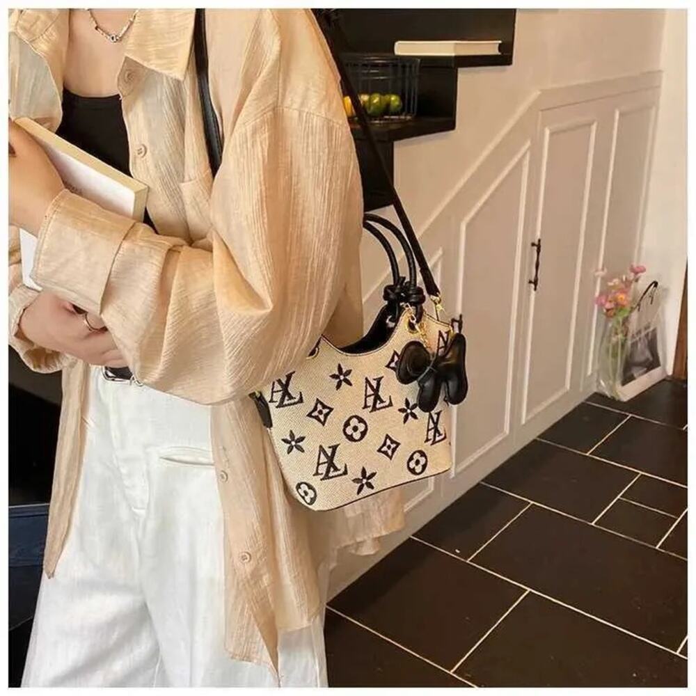 Designer Beige and Black Monogram Canvas Crossbody Bag - Picture 4 of 13